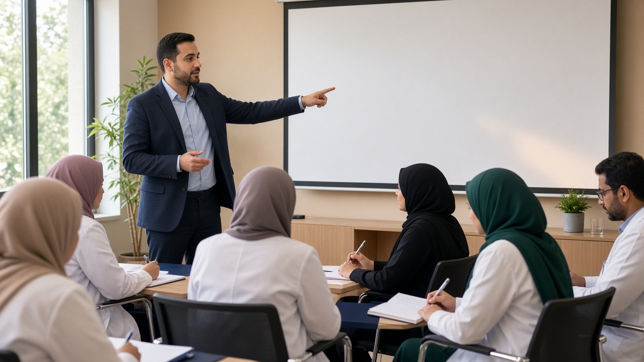 Instructor leading an institutional training session