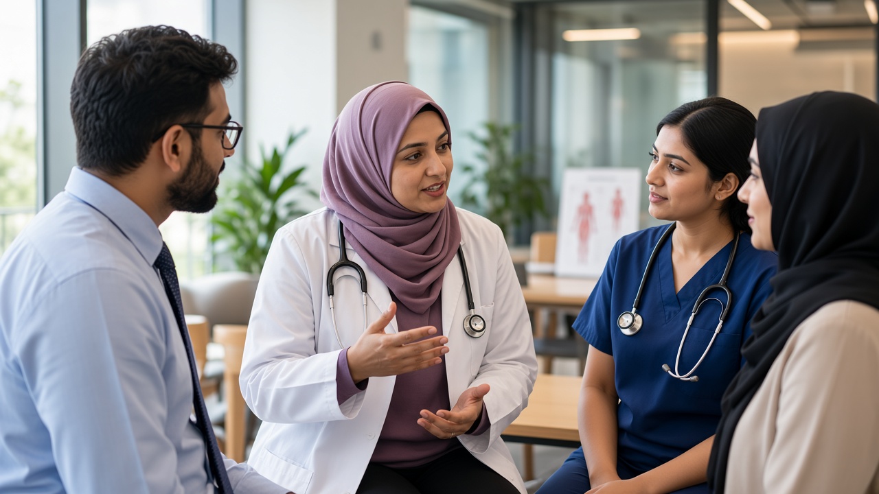 Healthcare professionals in discussion